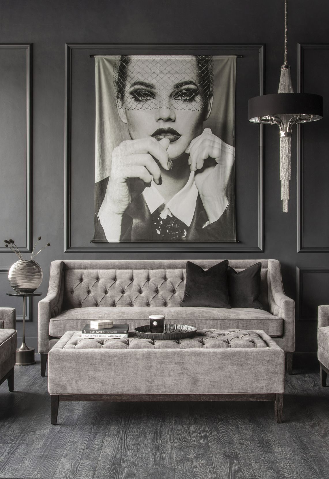 Theodore Buttoned Sofa in Warm Grey Fabric | 3 Seater